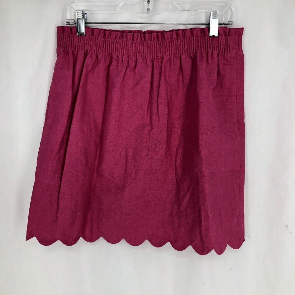 J by J Crew Hot Pink Scalloped Trim Linen Cotton Lined Skirt H5397 8 NWT